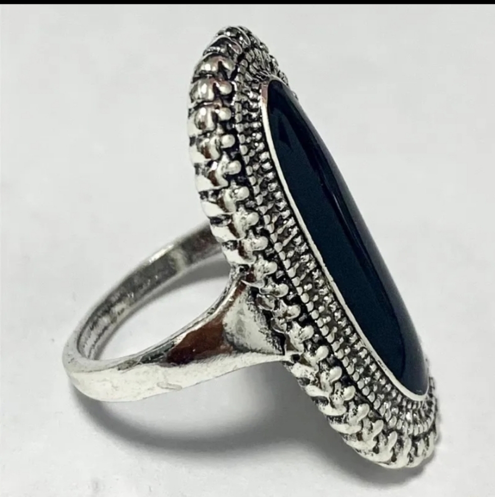 Black And Silvertone Statement Ring - image 5